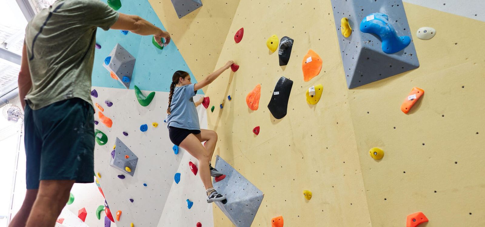 Wide view of the bouldering walls at Ascend Bouldering, Coffs Harbour